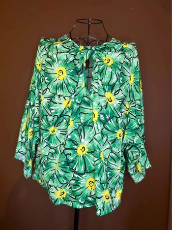 Blouse légère fleurie verte, TU 36/44, Made In Italy (Zafa)