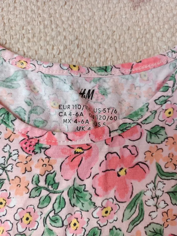 Robe coton été rose fleurs 4/6 ans h&m - photo numéro 2