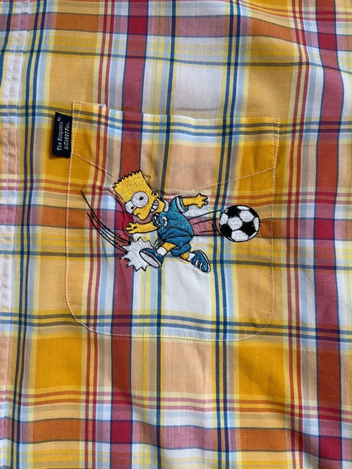 🟡 Chemise d’été vintage homme à carreaux jaune Bart Simpson yellow checkered shirt🟡 - photo numéro 11