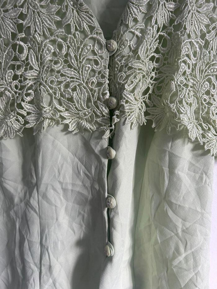 Jolie blouse manches courtes brodée vert d’eau / menthe • Canda • taille 42 - photo numéro 6