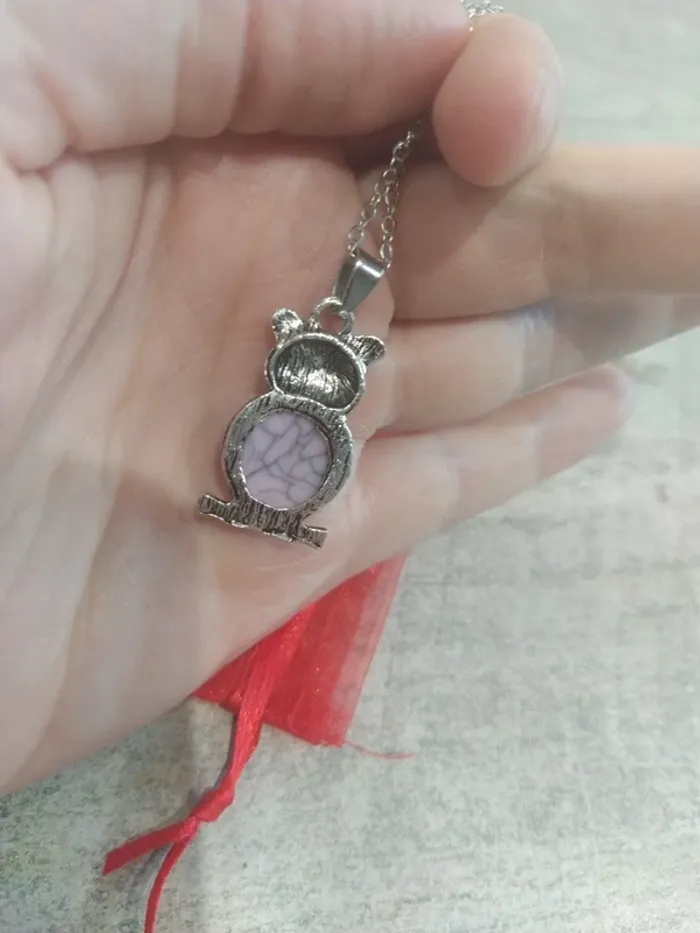 Collier hiboux / chouette ventre rose - photo numéro 3