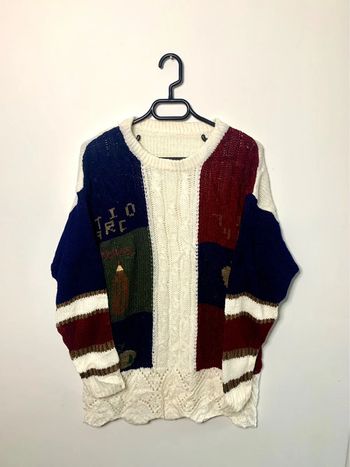 Pull d’hiver style motifs écoliers knitted brodé vintage