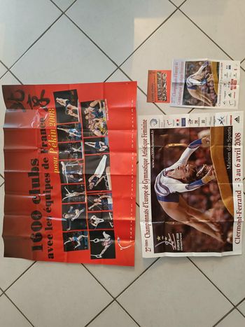 Lot de deux posters une carte et un livre sur la gymnastique artistique