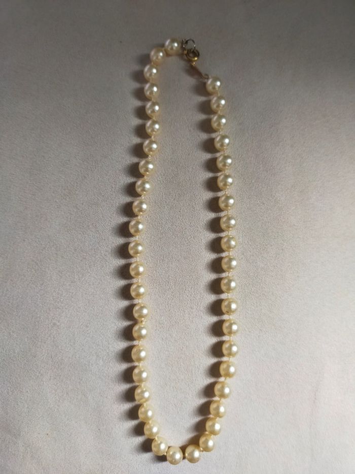 Collier perles nacrées imitation – vintage classique 40 cm – fermoir rond - photo numéro 3