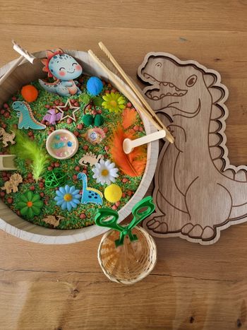 Kit de jeu de transvasement sensoriel thème : Dinosaures 