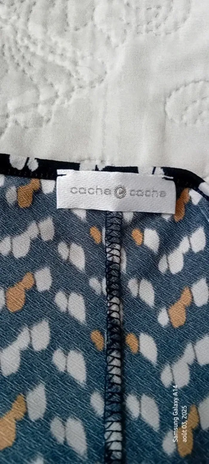 Robe courte fluide col V imprimé abstrait tâches bas évasé marine femme L cache cache - photo numéro 16