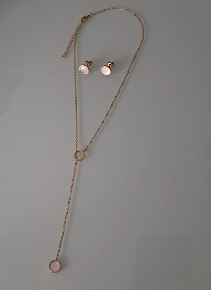 Parure acier inoxydable rond nacré blanc - photo numéro 5