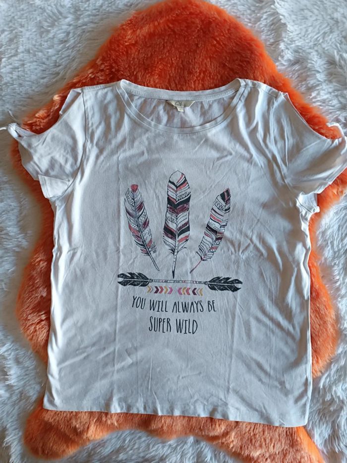 Tshirt manches courtes évasées plumes 🪶 T. XL _ Clockhouse