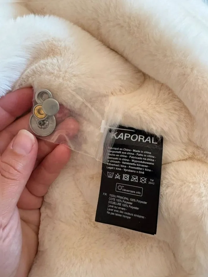 Blouson manteau veste taupe Kaporal S – Col sherpa blanc, neuf avec étiquettes - photo numéro 9