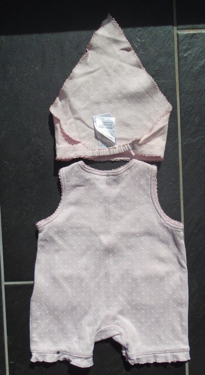Adorable barboteuse été fille 3 mois (60 cm) et son bandeau fichu - photo numéro 3