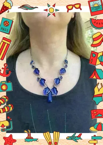 Collier imposant bleu argenté