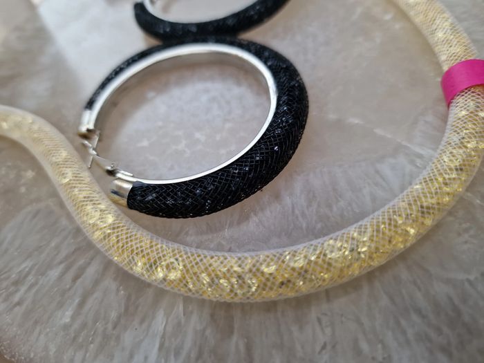 Parure Créoles Cristal Noir Collier Ras De Cou Cristal Champagne - photo numéro 11