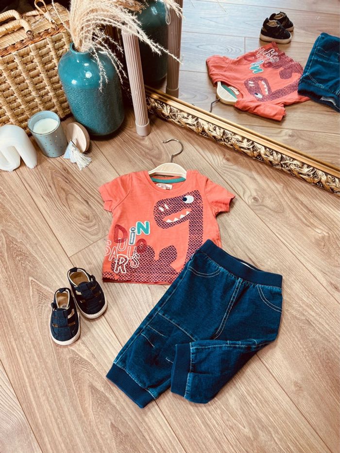 Taille 3 mois ensemble 2 pièces garçon DPAM orchestra orange bleu * Dino * 💙