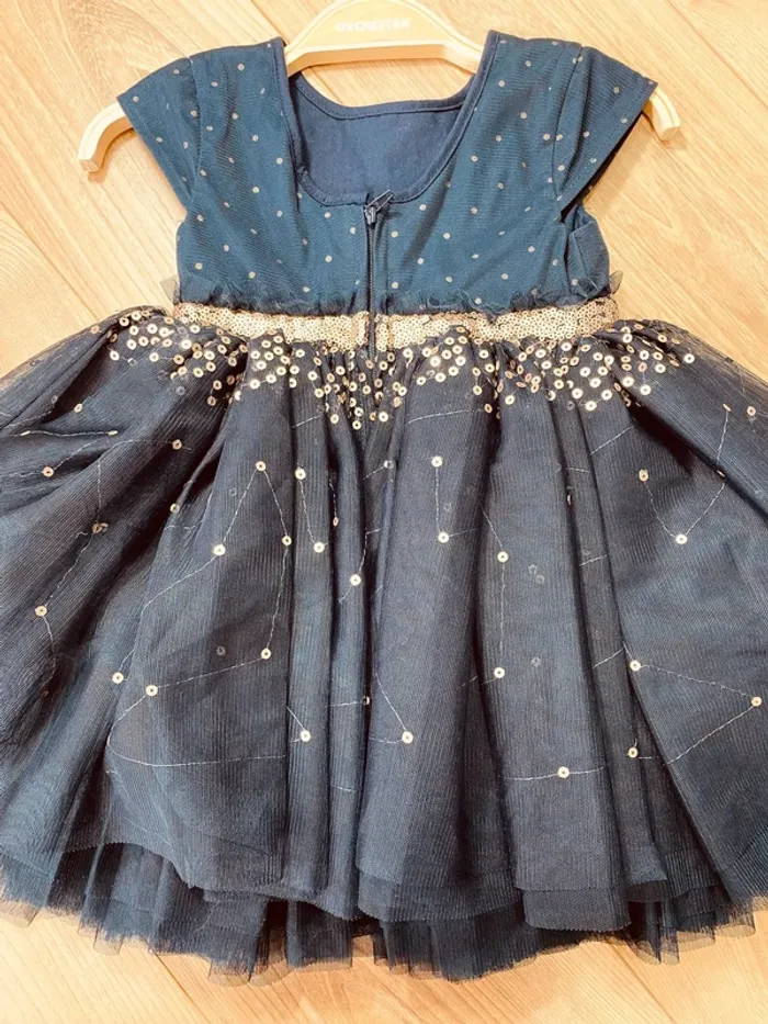 Taille 2 ans Robe créateur fille TAO bleu marine doré * sequins tulle * 💙 - photo numéro 8