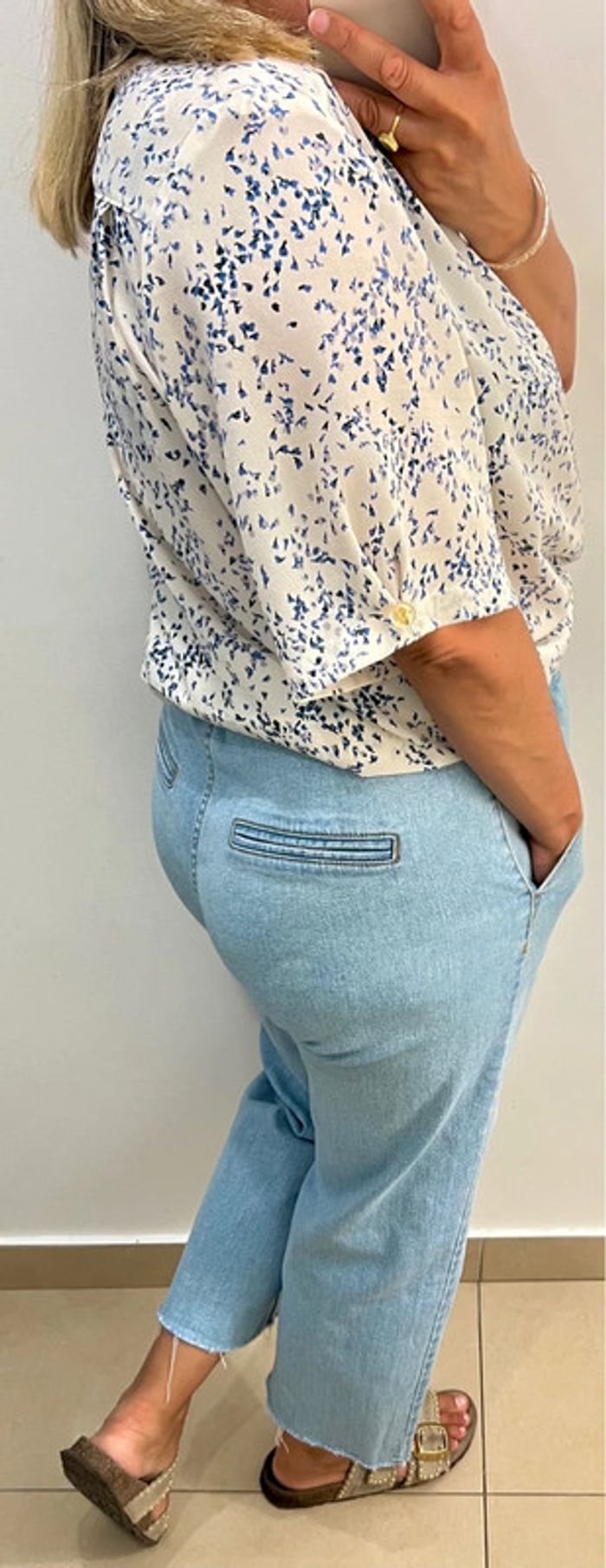 🌿 Chemise imprimé bleu sur fond écru Taille - photo numéro 5