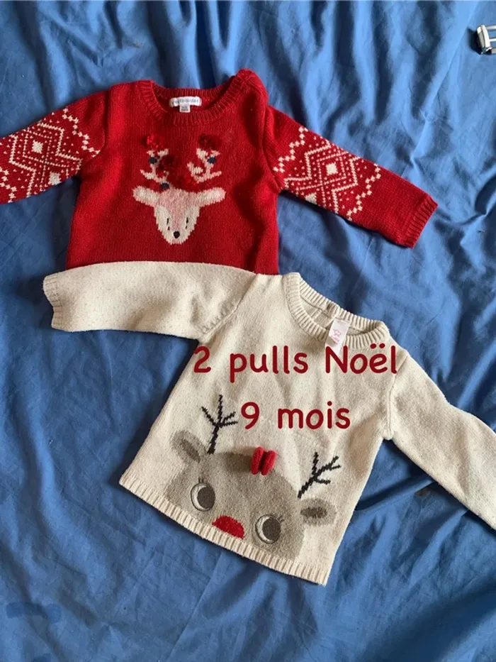 lot de 2 pulls en laine de noël 9 mois cerfs doux et mignon
