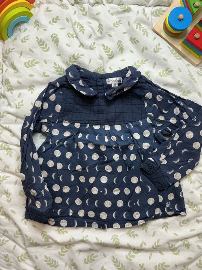 blouse manches longues marine à motifs beige 24 mois kimbaloo - photo numéro 3