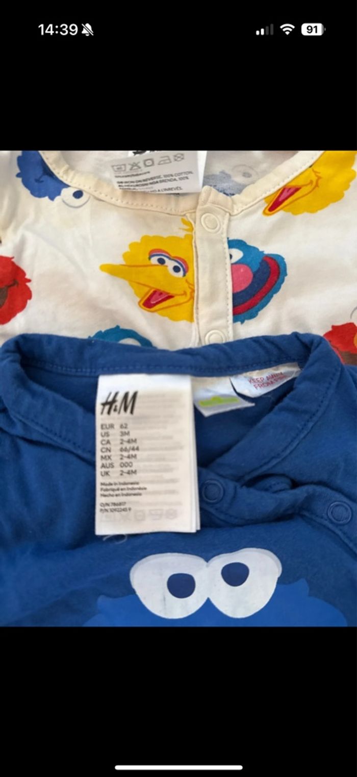 Lot 2 pyjamas fin H&M 2/4 mois - photo numéro 2