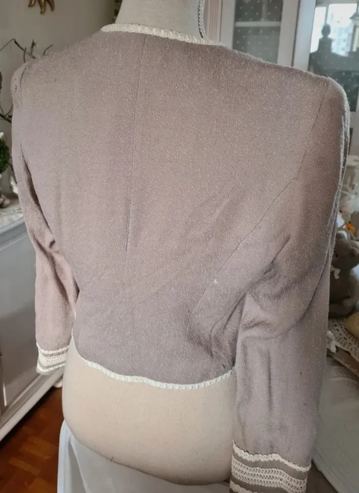 Veste courte marron taupe/crème Karess Taille 2 (36/38) - photo numéro 2