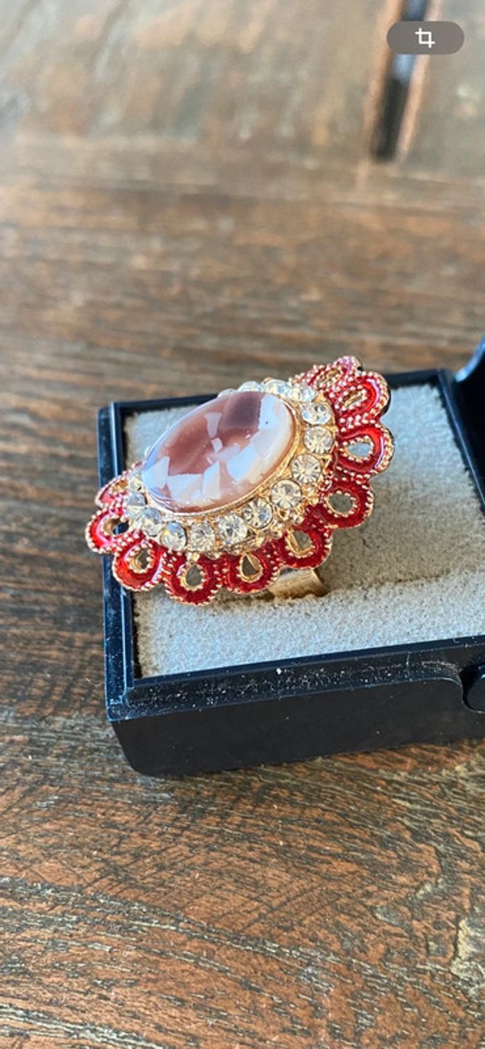 Magnifique bague réglage fleur avec strass et pierre - photo numéro 2