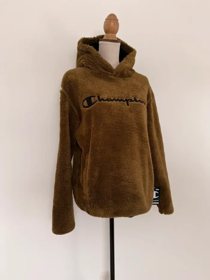Sweatshirt capuche polaire teddy vert kaki poches neuf M pull sweat coton felpa suéter vest