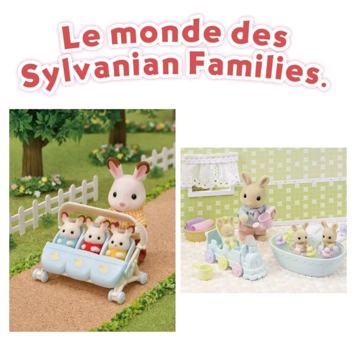 Les triplés lapin crème et accessoires de bain et la poussette triple - photo numéro 2