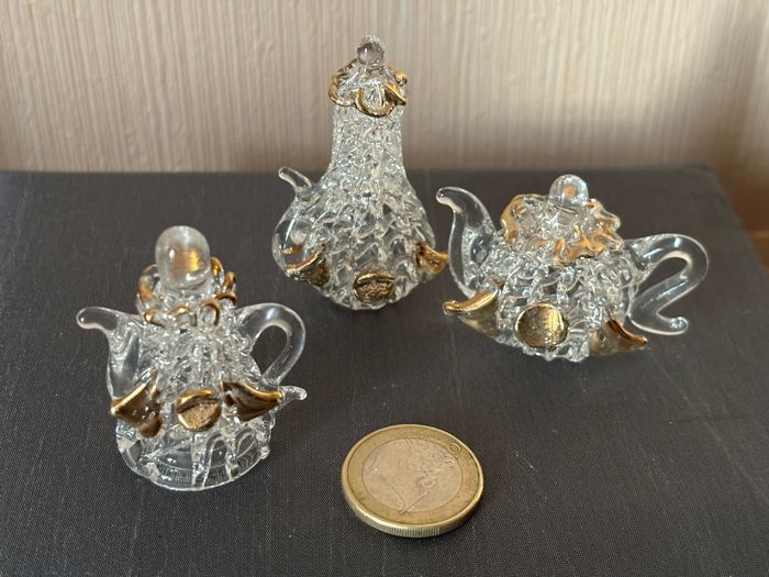 Lot de 2 théières miniatures vintage en verre filé - photo numéro 7