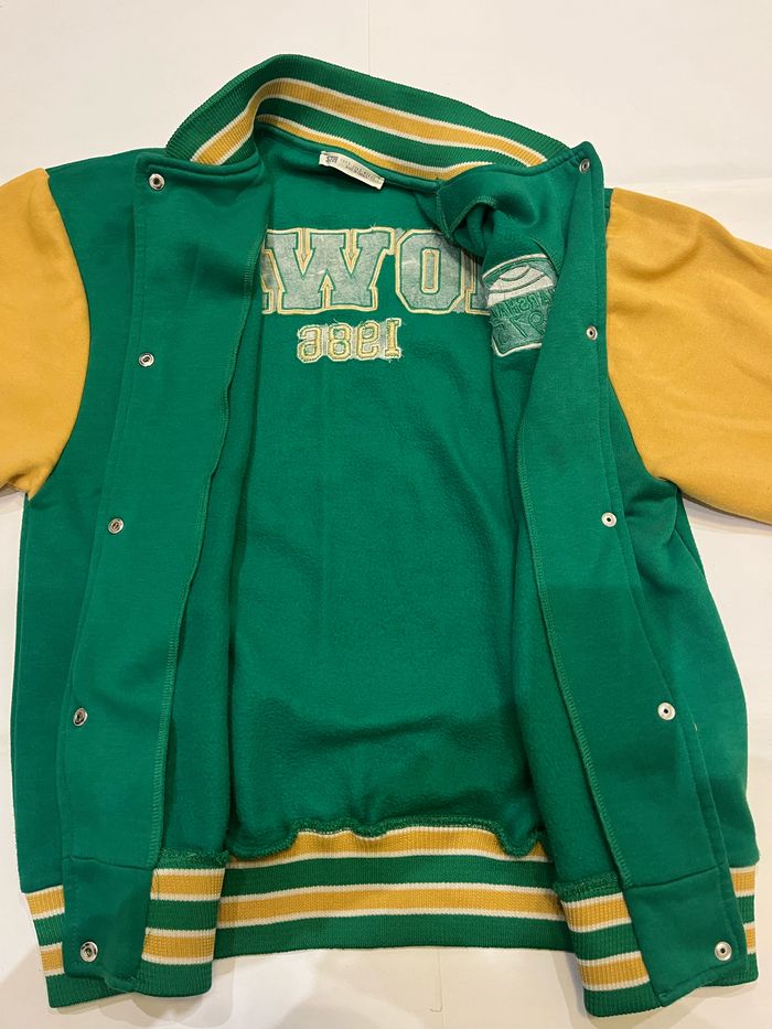 veste bomber blouson teddy oversize vert et jaune iowa moutarde stradivarius taille S/36 - photo numéro 5