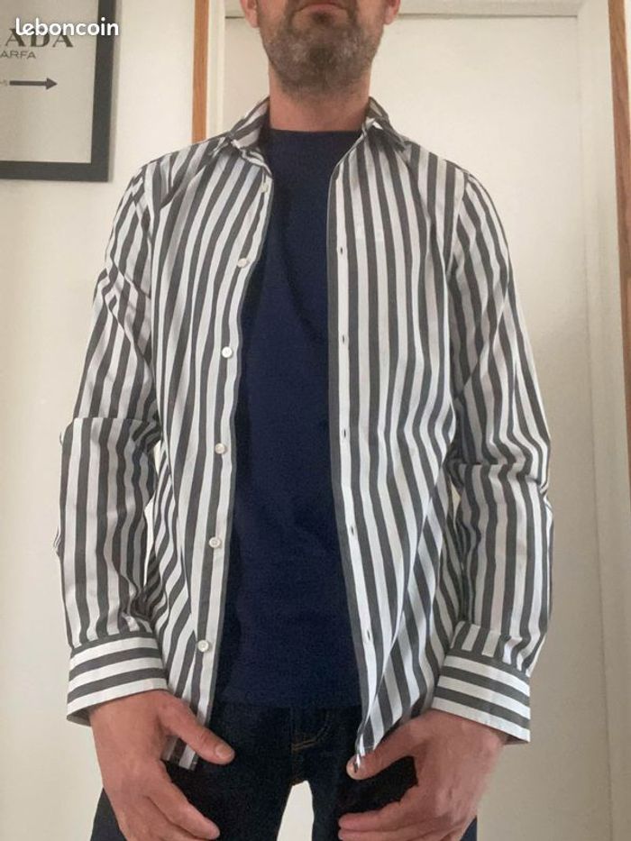 Chemise Rayée Taille S Galeries Lafayette Blanche Grise Neuve Homme - photo numéro 2
