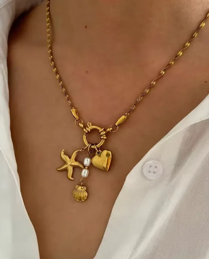 Collier Acier Inoxydable Charms Amovibles (Étoile, Cœur, Coquillage, Perles naturelles) - photo numéro 4