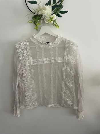 🌸blouse manches longues dentelle blanche Zara taille M🌸