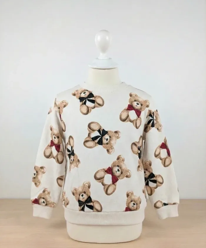 Sweat Blanc Imprimé Oursons "Teddy Bear" H&M - Taille 4-6 Ans