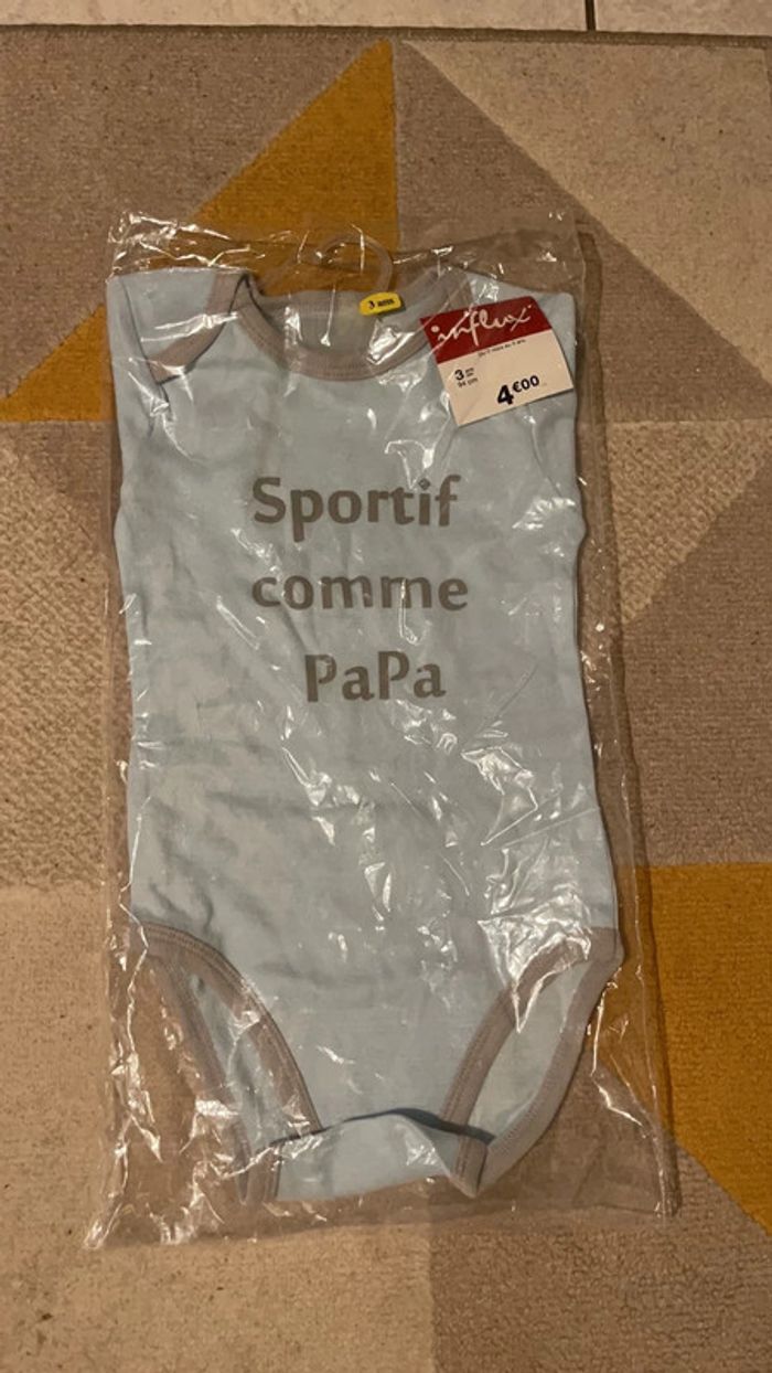 Body bodie garçon neuf taille 3 ans « sportif comme papa » influx