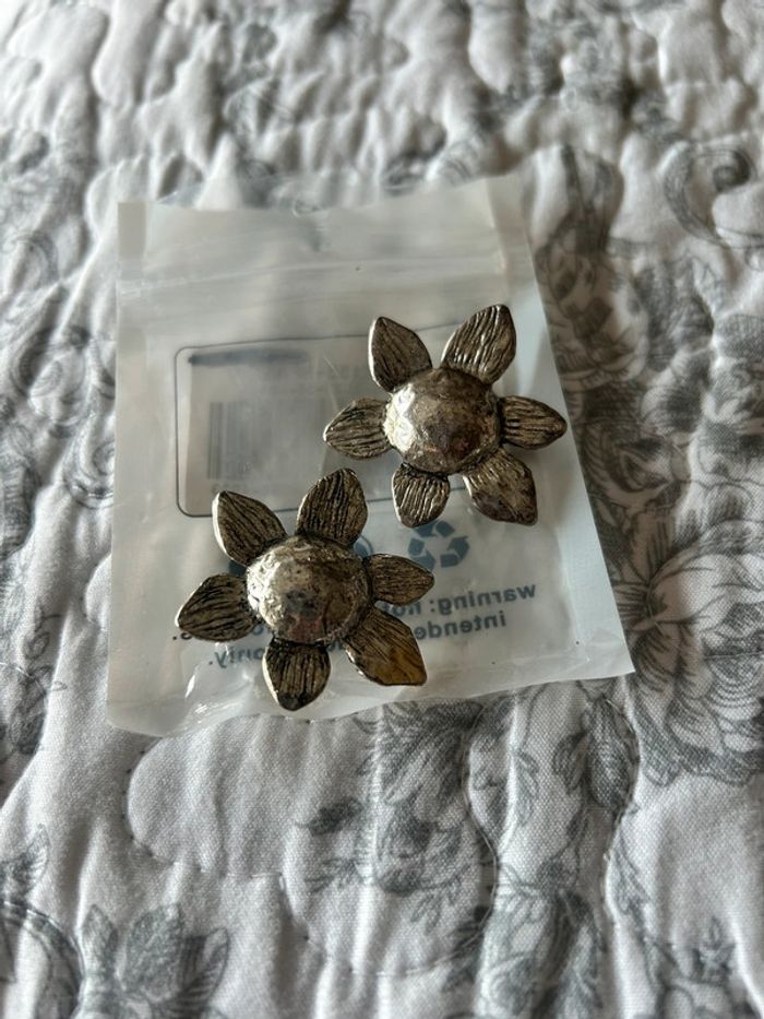Boucles d’oreilles à clip fleur argenté