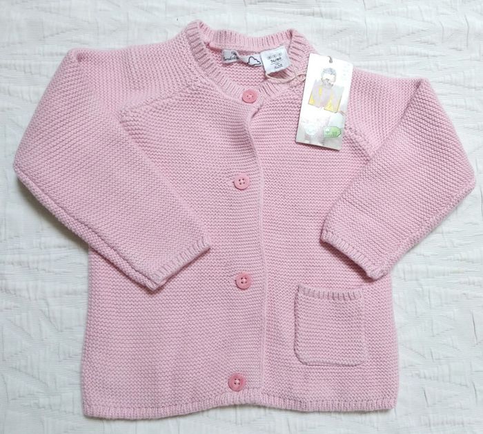 Poco piano gros gilet maille rose coton bio