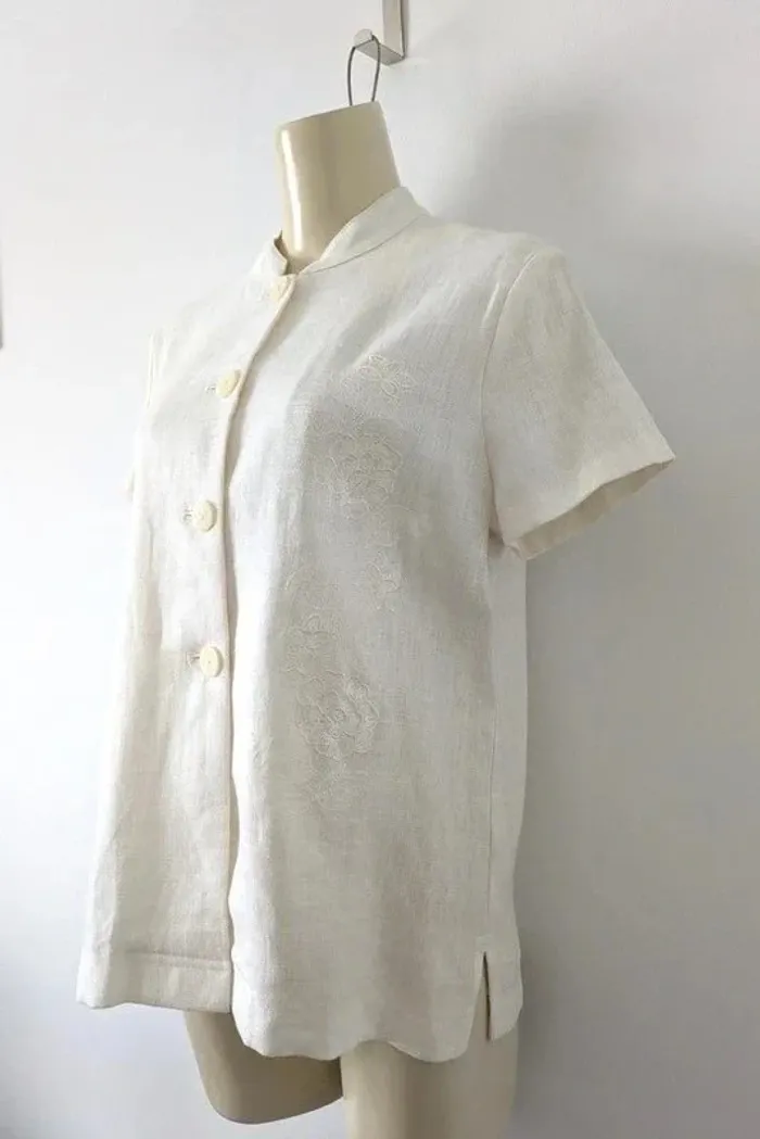Chemise blouse d'été brodée blanche - 100% lin - Alain Manoukian - taille 38 - photo numéro 2
