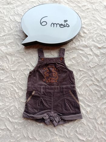 Salopette short Fille 6 mois velours Ourson Lulu castagnette Gémo