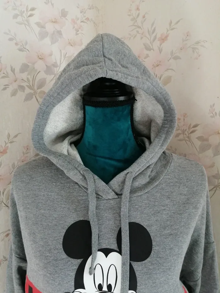 Sweat à capuche gris avec message et dessin mickey / fb sister X disney / (L) - photo numéro 4
