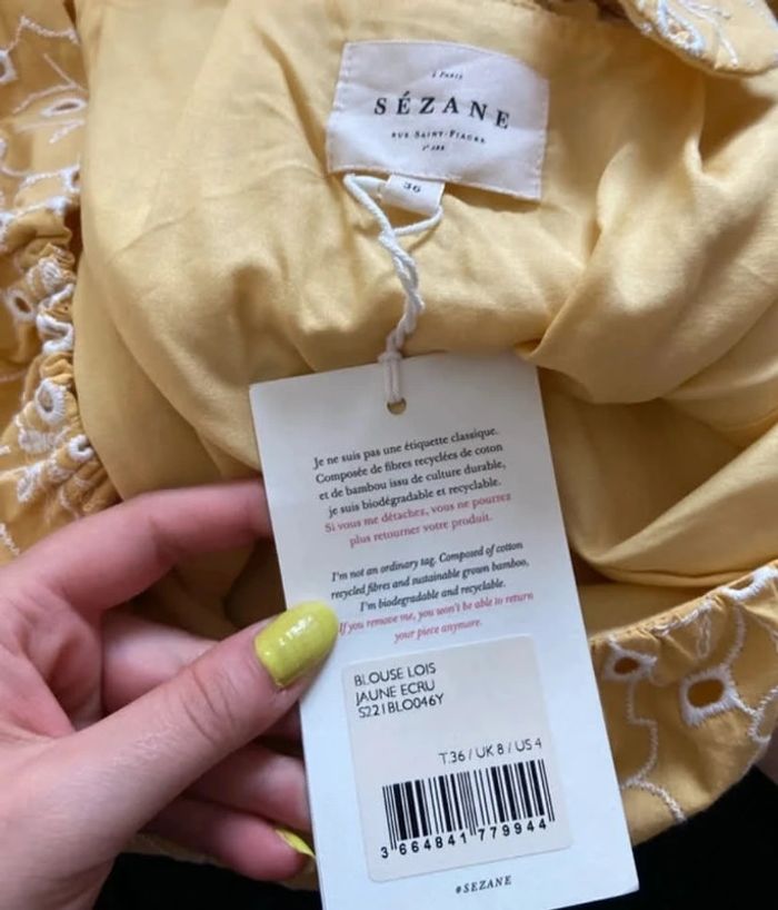 Blouse Sézane "Loïs" Jaune écru Taille 36 - photo numéro 3
