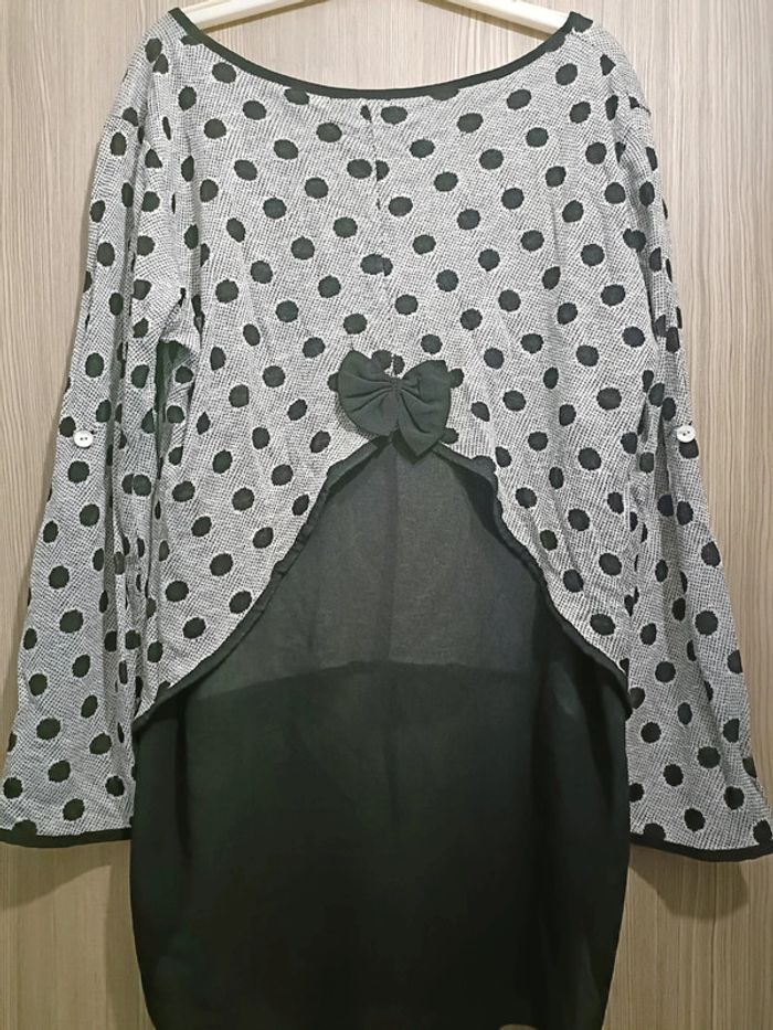 Blouse mi longue a pois noir - photo numéro 3