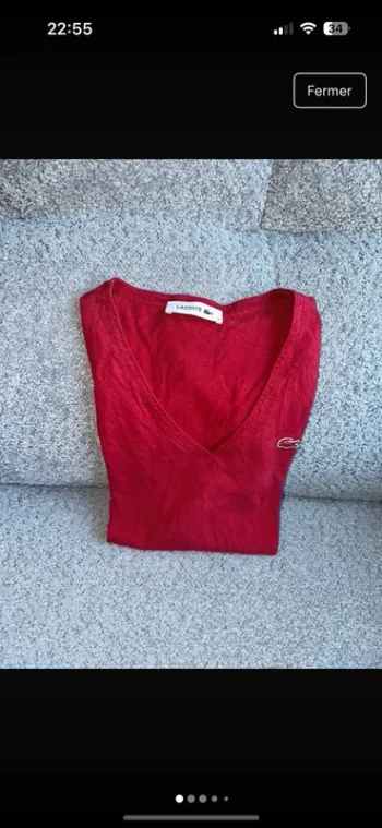 T shirt manches longues pull fin col v bordeaux rouge vin Lacoste