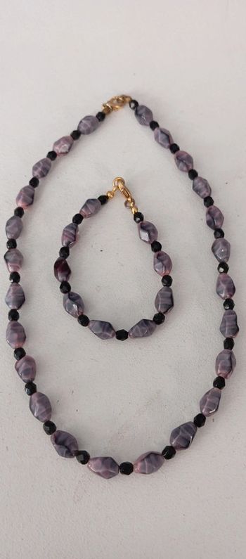 Parure collier bracelet purple en pierre