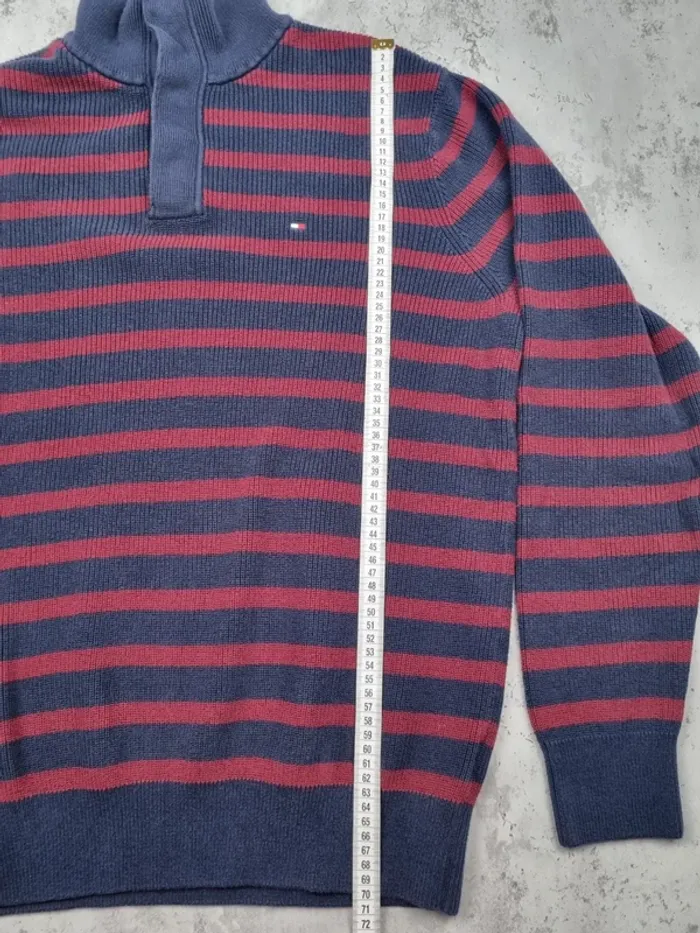 Pull Tommy Hilfiger rayé bleu et bordeaux – Taille XL Homme (mesures en photos) - photo numéro 5