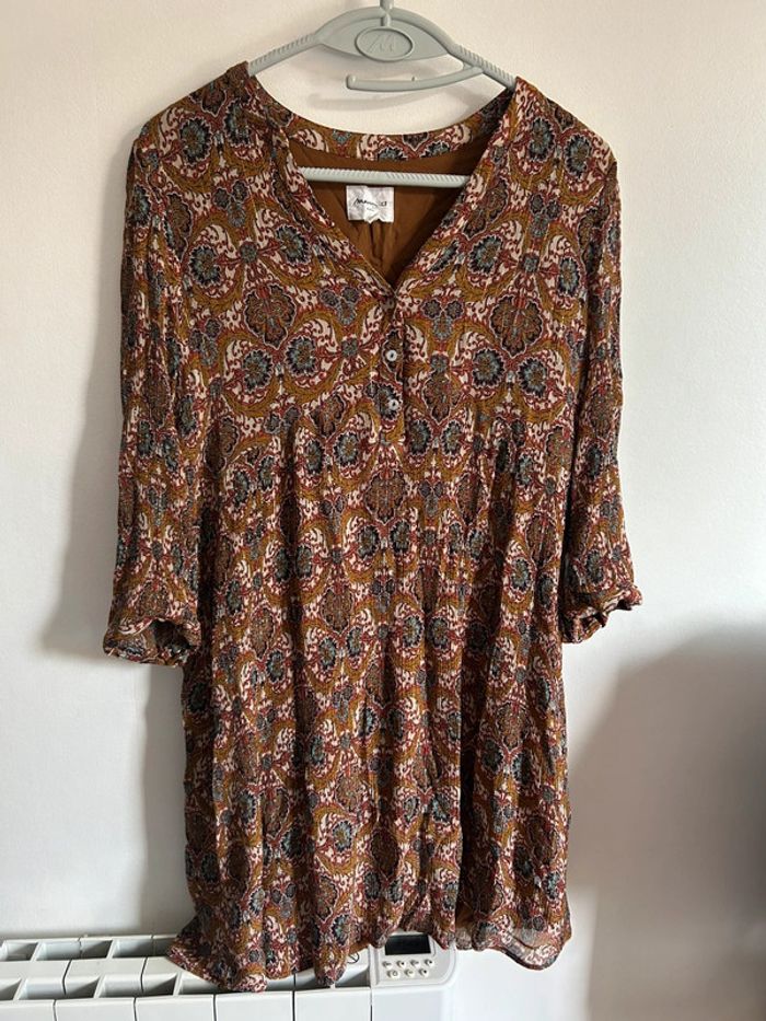 Adorable rose manches 3/4 • motifs • soie / fibres métallisées • Maison 123 • taille 40/L