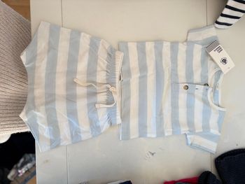 Ensemble bébé Petit Bateau rayé bleu et blanc – neuf avec étiquette