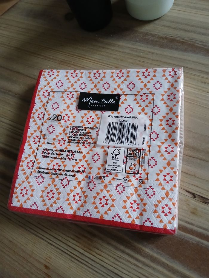 Lot 20 serviettes orange & rouge & blanc - Mesa Bella creation - photo numéro 2