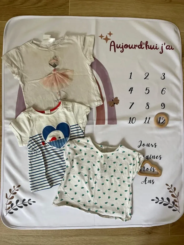 Lot de t-shirts manches courtes bébé fille – Taille 12 mois – Obaibi & Zara