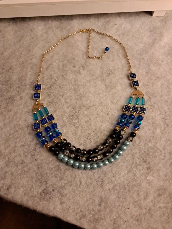 Collier multi rang bleu doré et noir - photo numéro 9