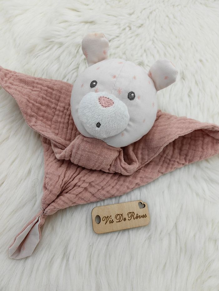Doudou mouchoir Rose Lily Poudrée Ours Lange Sauthon - photo numéro 2