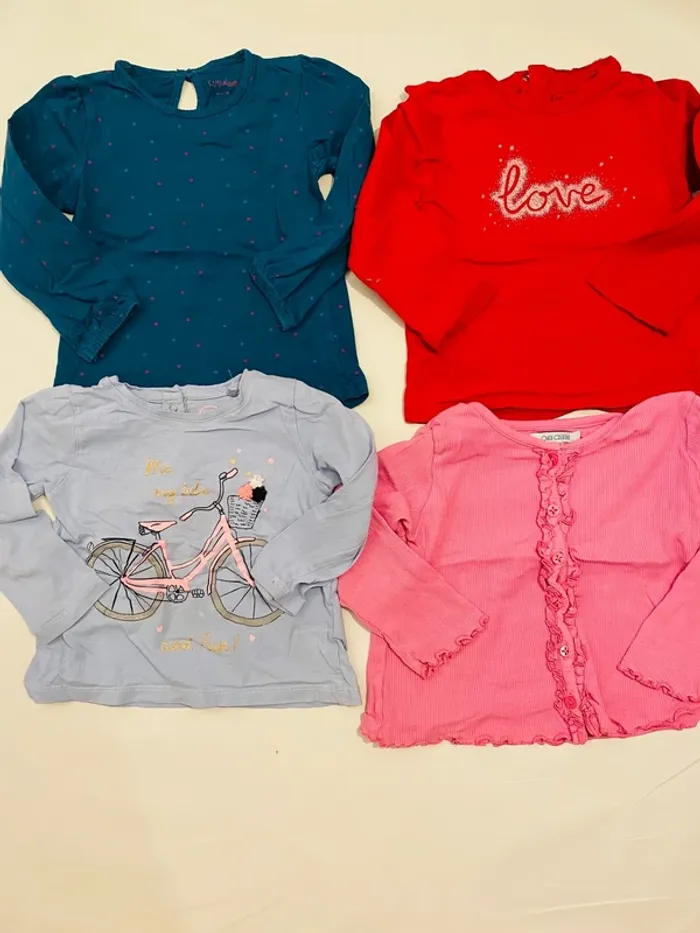 Lot 4 t-shirts manches longues fille 24 mois